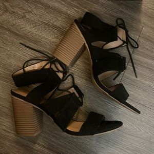 Block-heeled, black, lace-up sandals, Size 8.5